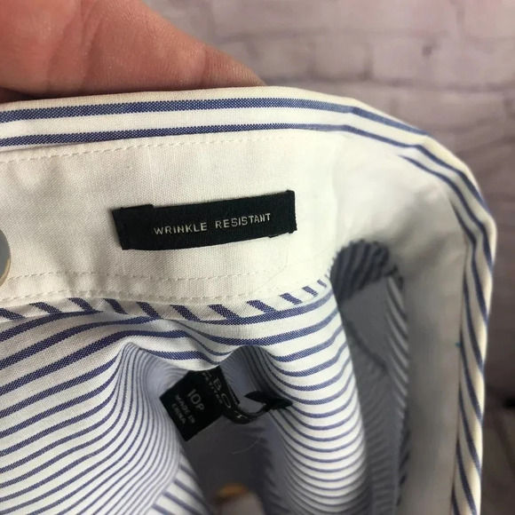 Talbots wrinkle free top blue chambray stripe petite 10 - Picture 4 of 5